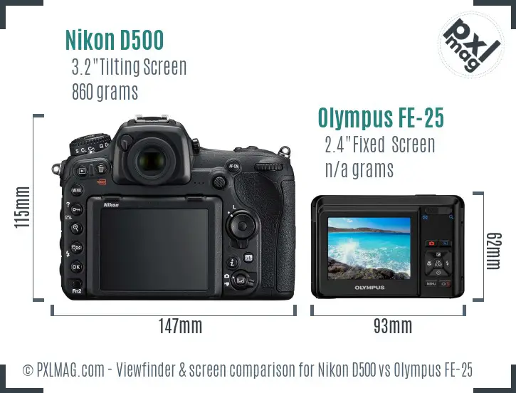 Nikon D500 vs Olympus FE-25 Screen and Viewfinder comparison