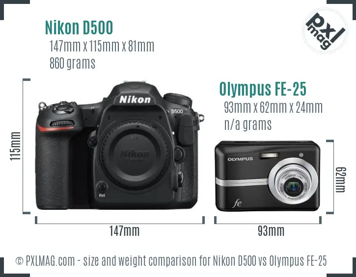Nikon D500 vs Olympus FE-25 size comparison