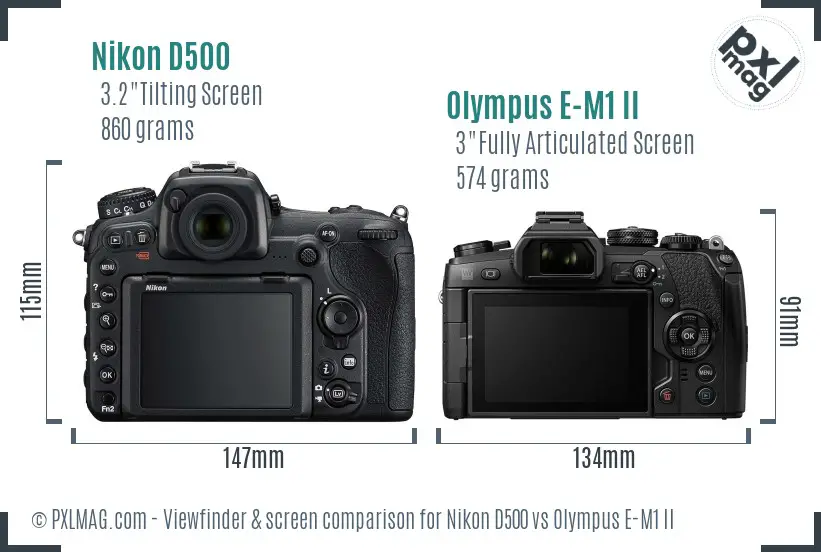 Nikon D500 vs Olympus E-M1 II Screen and Viewfinder comparison