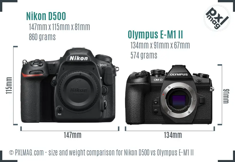 Nikon D500 vs Olympus E-M1 II size comparison