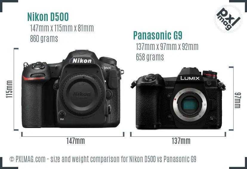 Nikon D500 vs Panasonic G9 size comparison Nikon D500 vs Panasonic G9 size comparison