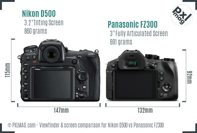 Nikon D500 vs Panasonic FZ300 Screen and Viewfinder comparison Nikon D500 vs Panasonic FZ300 Screen and Viewfinder comparison