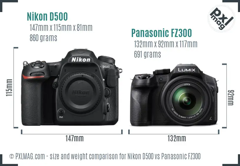Nikon D500 vs Panasonic FZ300 size comparison Nikon D500 vs Panasonic FZ300 size comparison
