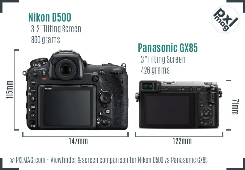 Nikon D500 vs Panasonic GX85 Screen and Viewfinder comparison