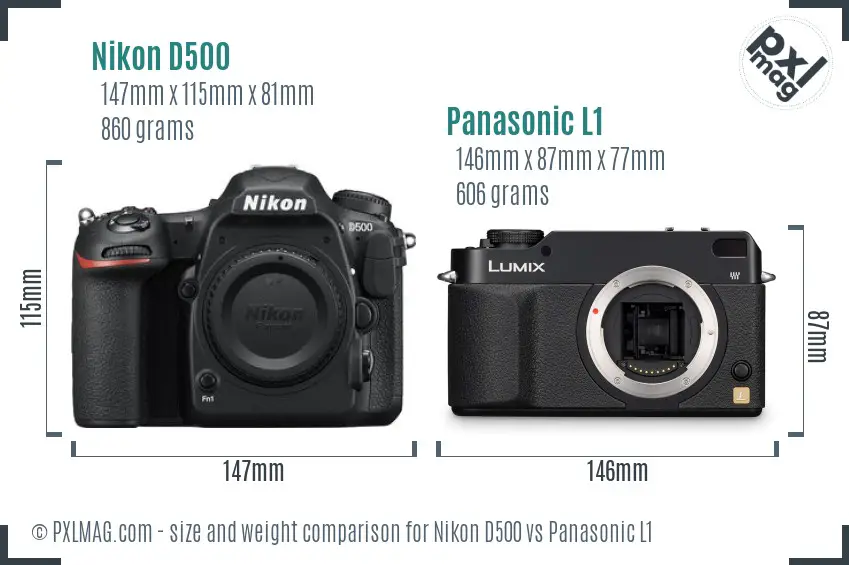Nikon D500 vs Panasonic L1 size comparison