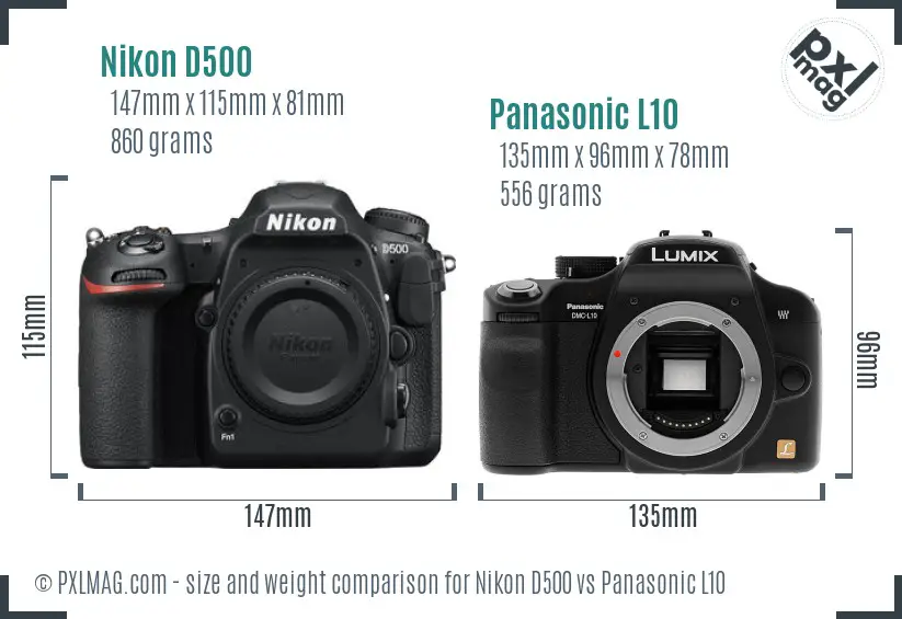 Nikon D500 vs Panasonic L10 size comparison