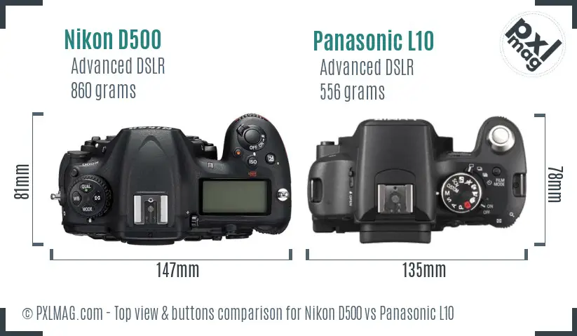 Nikon D500 vs Panasonic L10 top view buttons comparison
