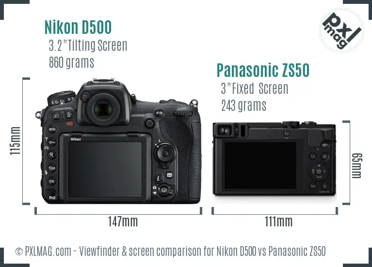 Nikon D500 vs Panasonic ZS50 Screen and Viewfinder comparison