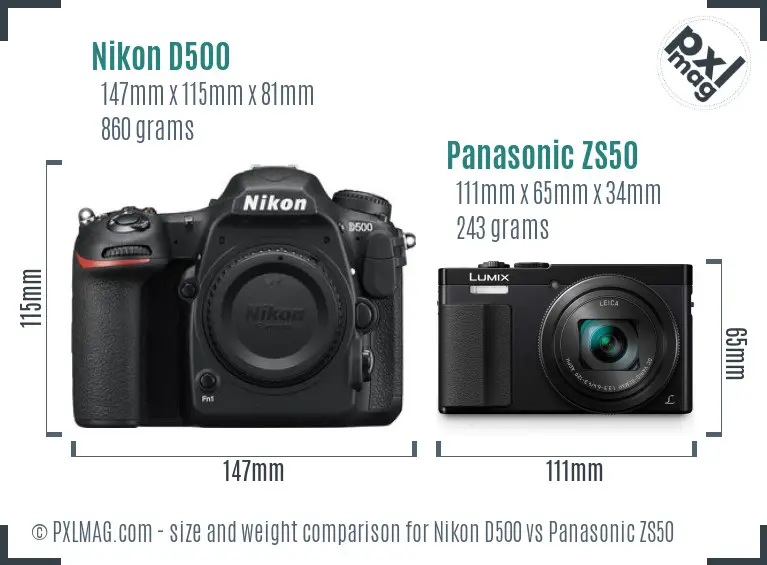 Nikon D500 vs Panasonic ZS50 size comparison
