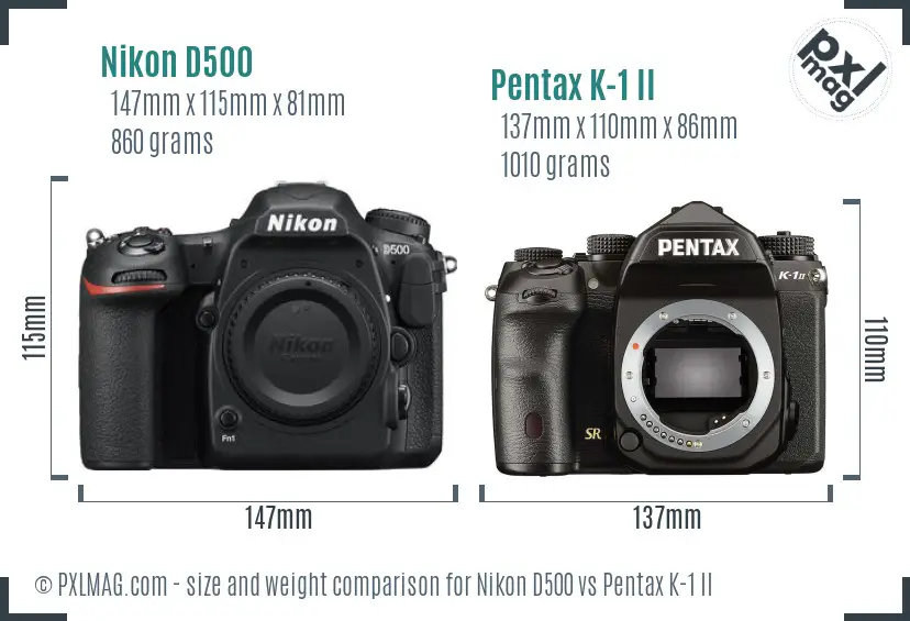 Nikon D500 vs Pentax K-1 II size comparison