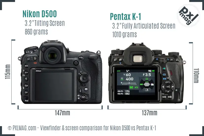 Nikon D500 vs Pentax K-1 Screen and Viewfinder comparison