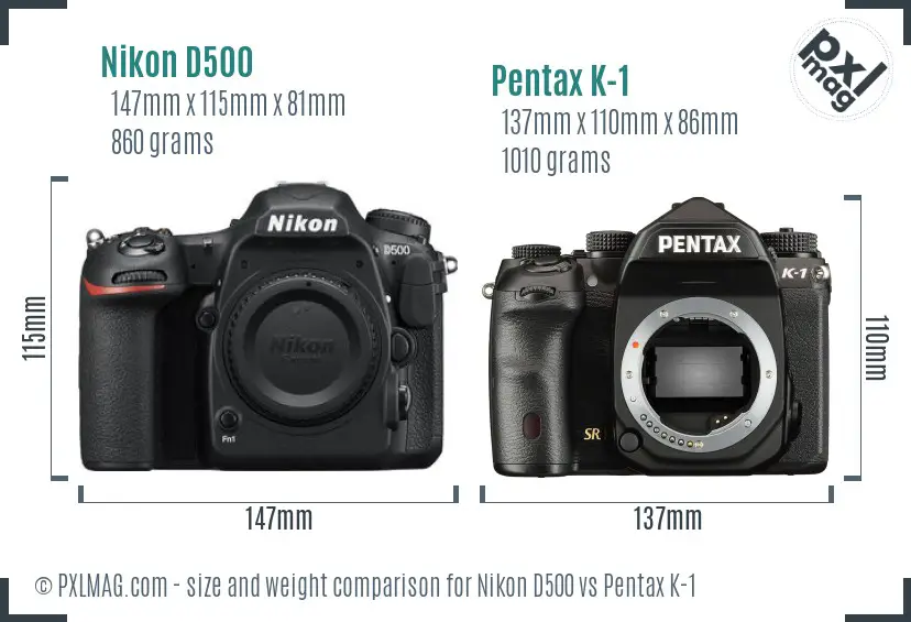 Nikon D500 vs Pentax K-1 size comparison