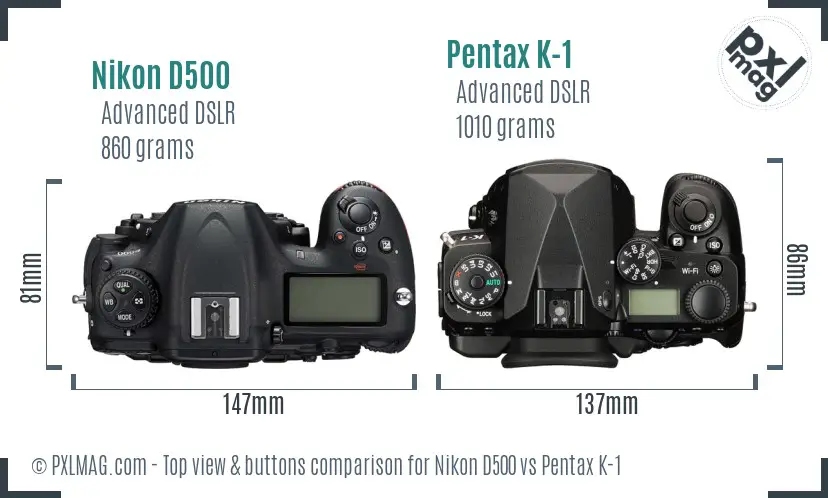 Nikon D500 vs Pentax K-1 top view buttons comparison