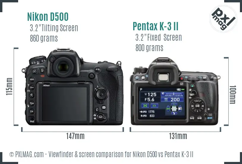 Nikon D500 vs Pentax K-3 II Screen and Viewfinder comparison