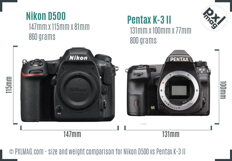 Nikon D500 vs Pentax K-3 II size comparison