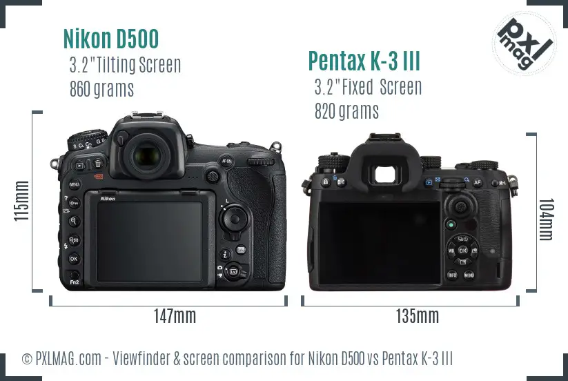 Nikon D500 vs Pentax K-3 III Screen and Viewfinder comparison