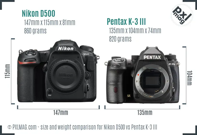 Nikon D500 vs Pentax K-3 III size comparison