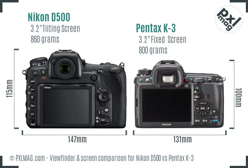 Nikon D500 vs Pentax K-3 Screen and Viewfinder comparison