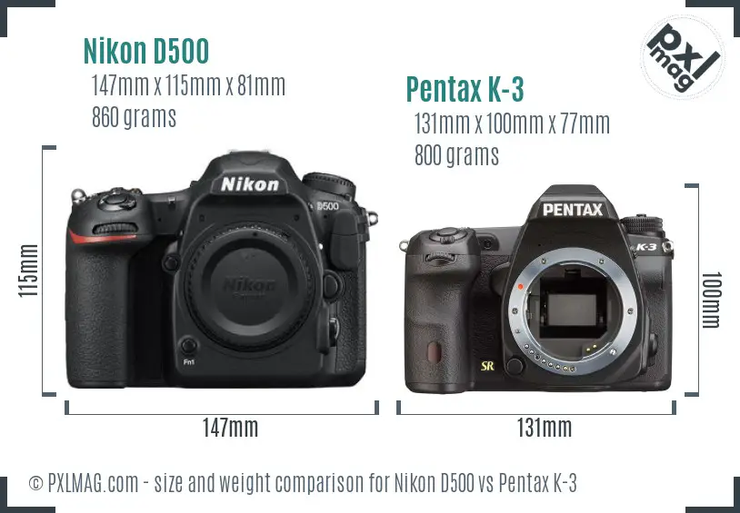 Nikon D500 vs Pentax K-3 size comparison
