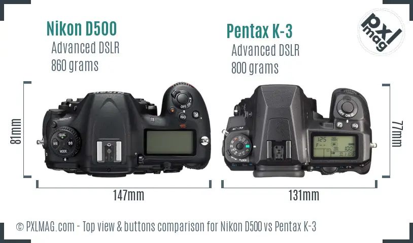 Nikon D500 vs Pentax K-3 top view buttons comparison