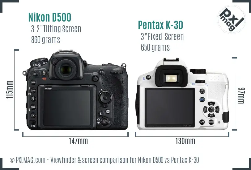 Nikon D500 vs Pentax K-30 Screen and Viewfinder comparison