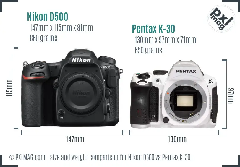 Nikon D500 vs Pentax K-30 size comparison
