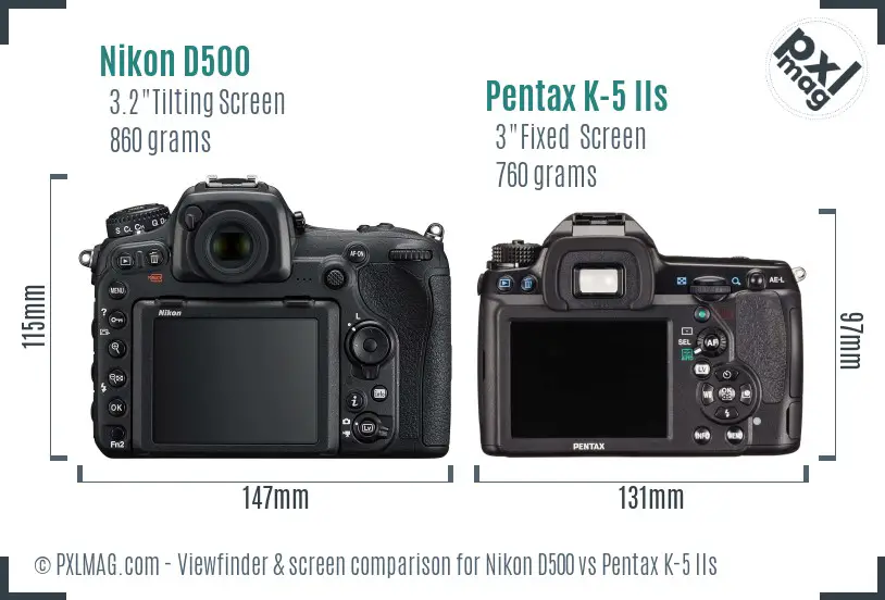 Nikon D500 vs Pentax K-5 IIs Screen and Viewfinder comparison