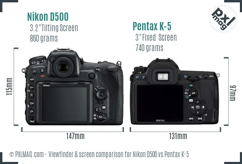 Nikon D500 vs Pentax K-5 Screen and Viewfinder comparison