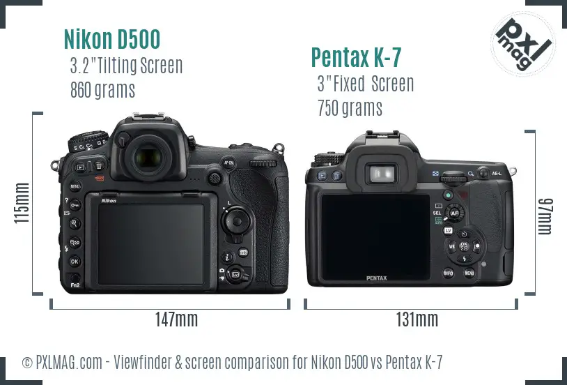 Nikon D500 vs Pentax K-7 Screen and Viewfinder comparison