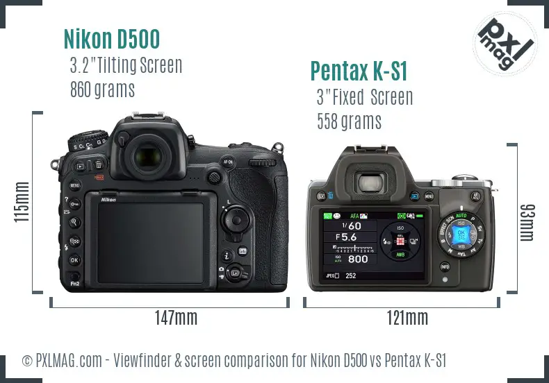 Nikon D500 vs Pentax K-S1 Screen and Viewfinder comparison