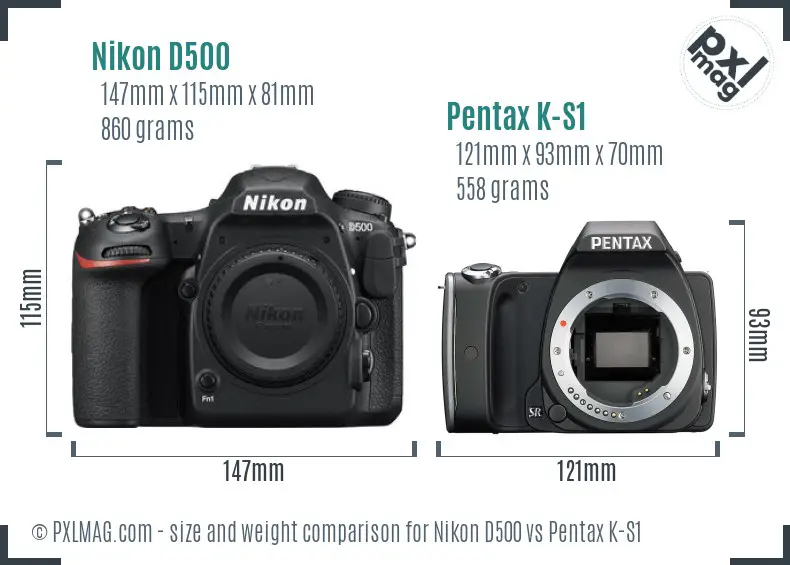 Nikon D500 vs Pentax K-S1 size comparison
