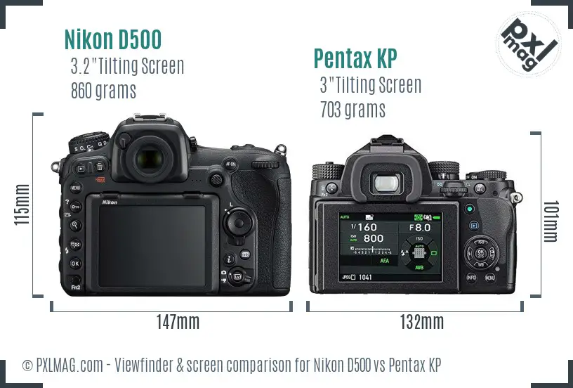 Nikon D500 vs Pentax KP Screen and Viewfinder comparison