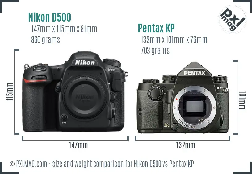 Nikon D500 vs Pentax KP size comparison