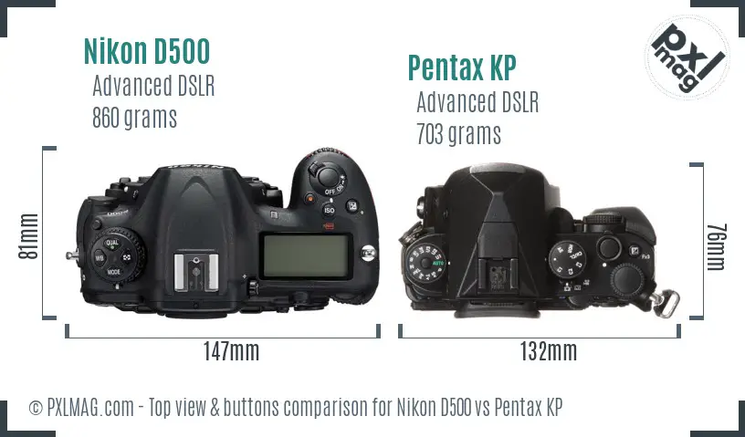 Nikon D500 vs Pentax KP top view buttons comparison
