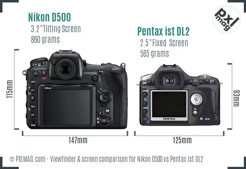 Nikon D500 vs Pentax ist DL2 Screen and Viewfinder comparison