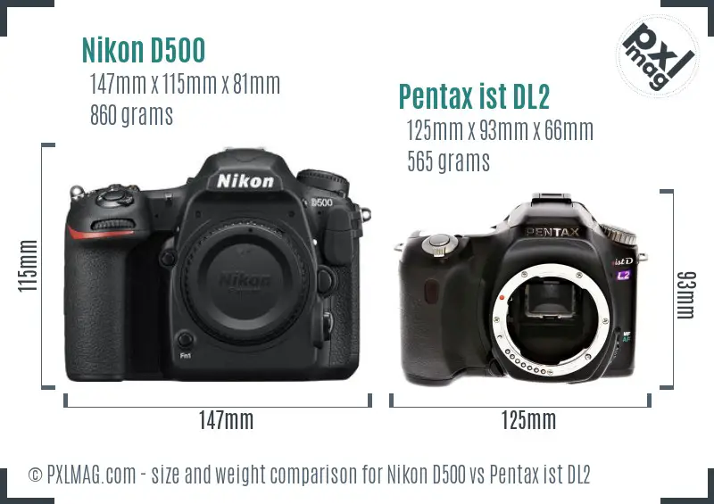Nikon D500 vs Pentax ist DL2 size comparison