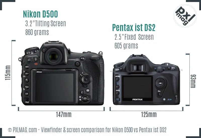 Nikon D500 vs Pentax ist DS2 Screen and Viewfinder comparison