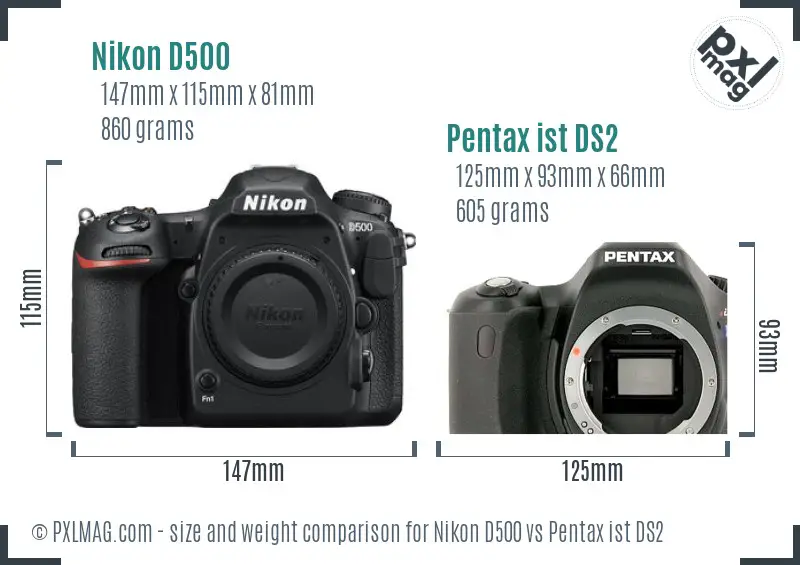 Nikon D500 vs Pentax ist DS2 size comparison