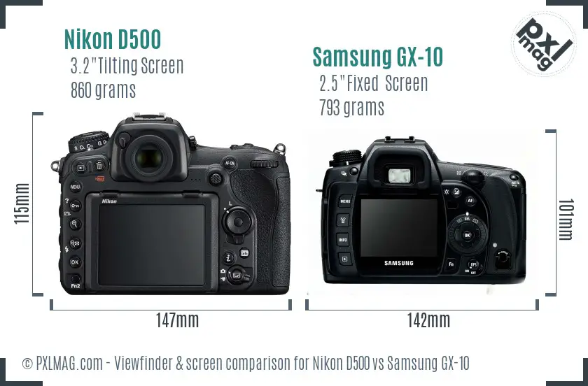 Nikon D500 vs Samsung GX-10 Screen and Viewfinder comparison