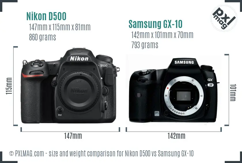 Nikon D500 vs Samsung GX-10 size comparison