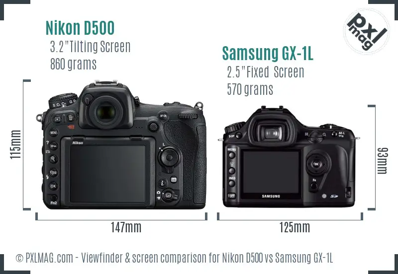 Nikon D500 vs Samsung GX-1L Screen and Viewfinder comparison
