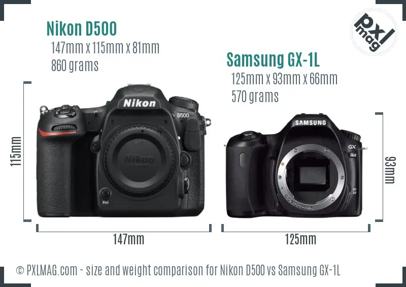 Nikon D500 vs Samsung GX-1L size comparison
