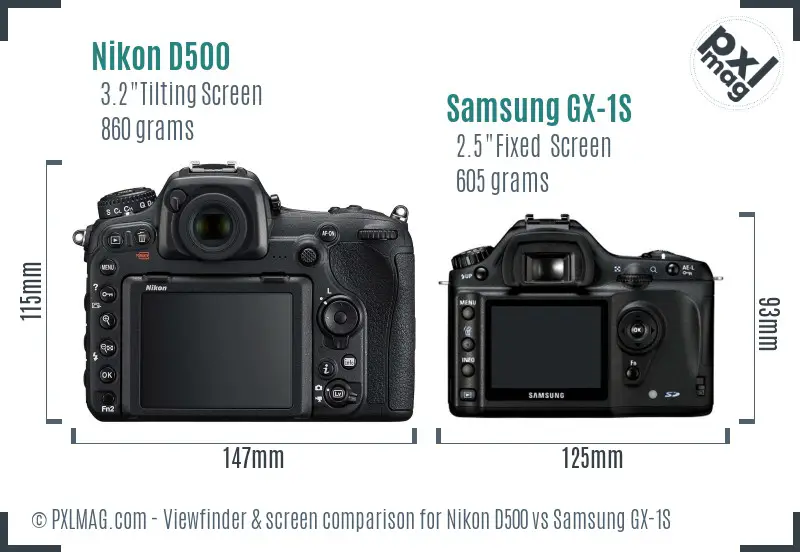 Nikon D500 vs Samsung GX-1S Screen and Viewfinder comparison