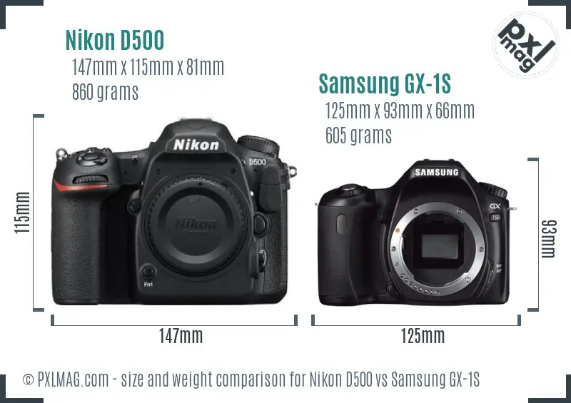 Nikon D500 vs Samsung GX-1S size comparison