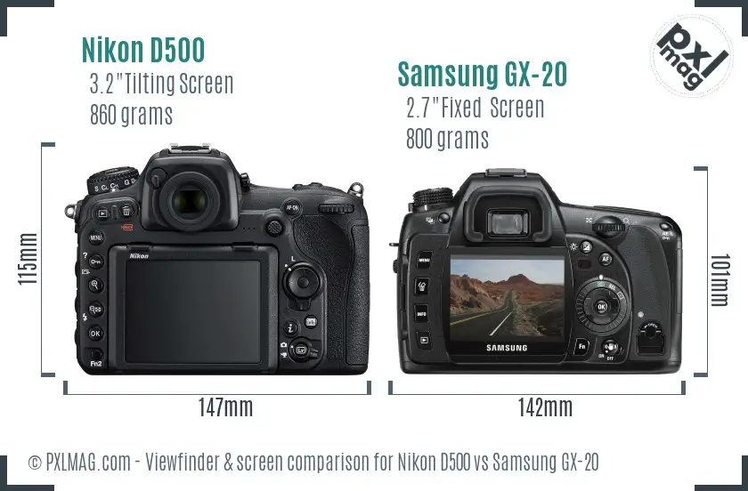 Nikon D500 vs Samsung GX-20 Screen and Viewfinder comparison
