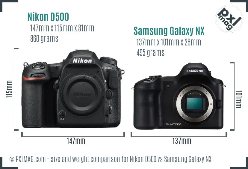 Nikon D500 vs Samsung Galaxy NX size comparison Nikon D500 vs Samsung Galaxy NX size comparison