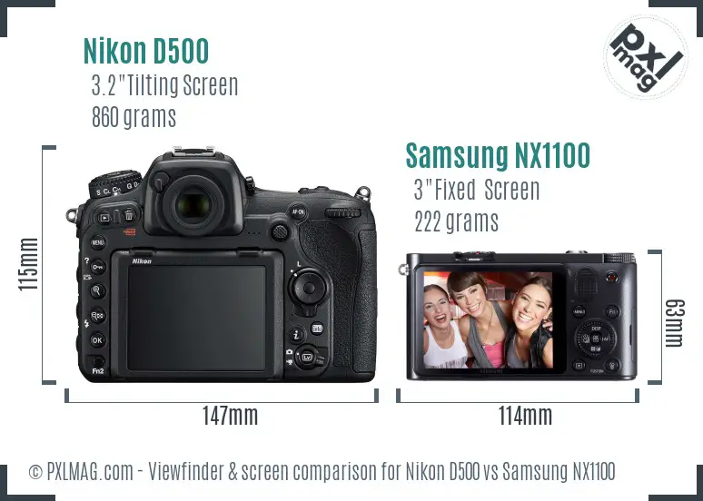 Nikon D500 vs Samsung NX1100 Screen and Viewfinder comparison Nikon D500 vs Samsung NX1100 Screen and Viewfinder comparison