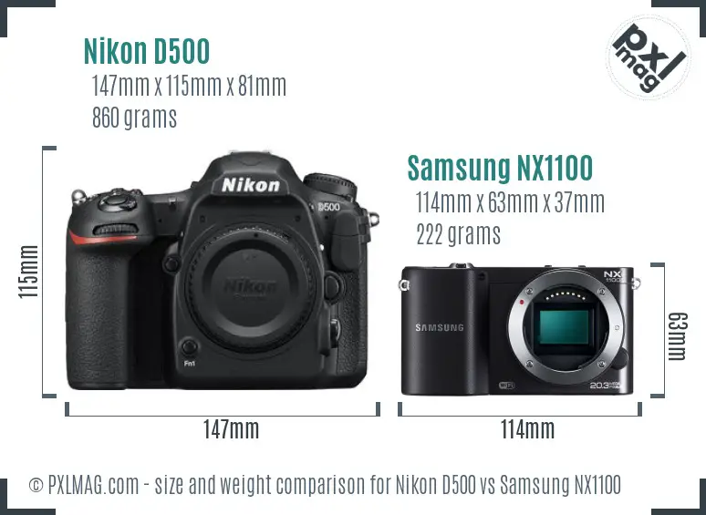 Nikon D500 vs Samsung NX1100 size comparison Nikon D500 vs Samsung NX1100 size comparison