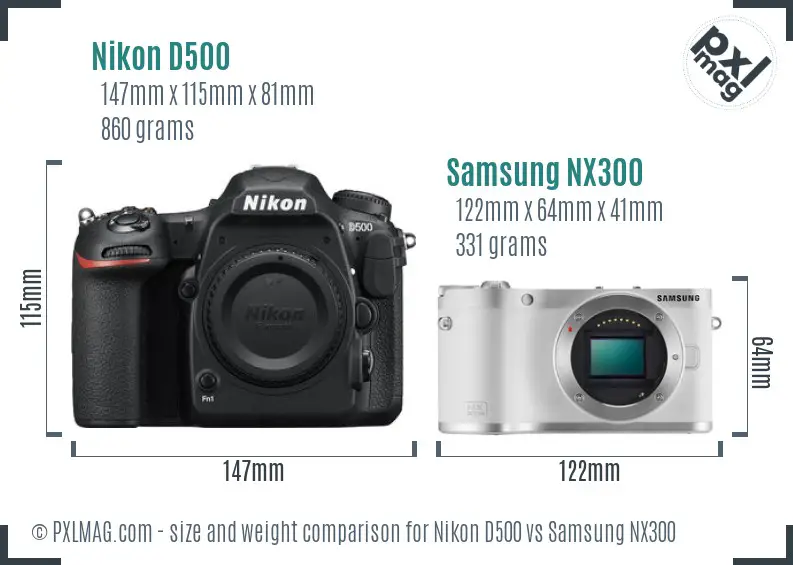 Nikon D500 vs Samsung NX300 size comparison