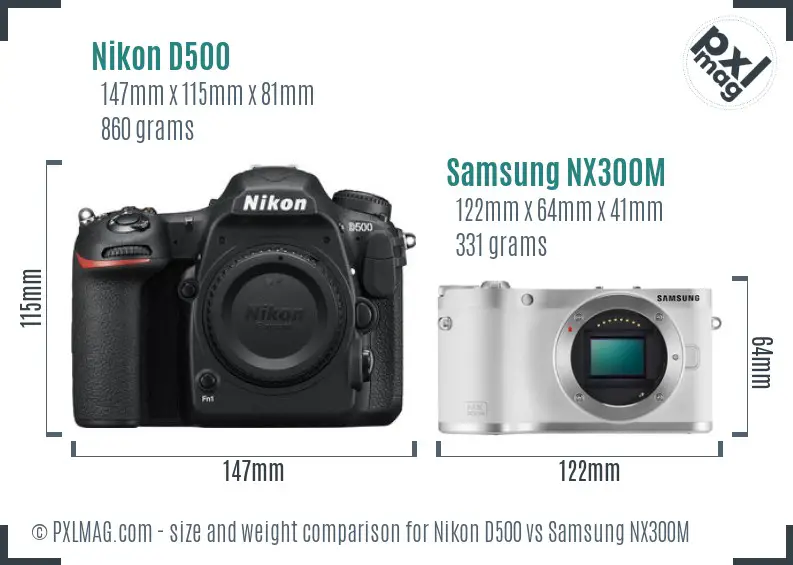 Nikon D500 vs Samsung NX300M size comparison